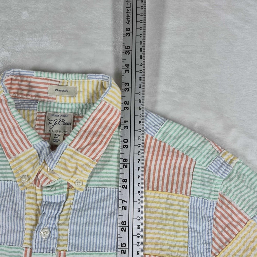J. Crew Seersucker Shirt Men's Large Tall LT Classic Patch Work Short Sleeve - Picture 3 of 7